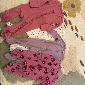 Girls Cozy Ribbed and Floral Footed Pajama Bundle - Pink & Lavender